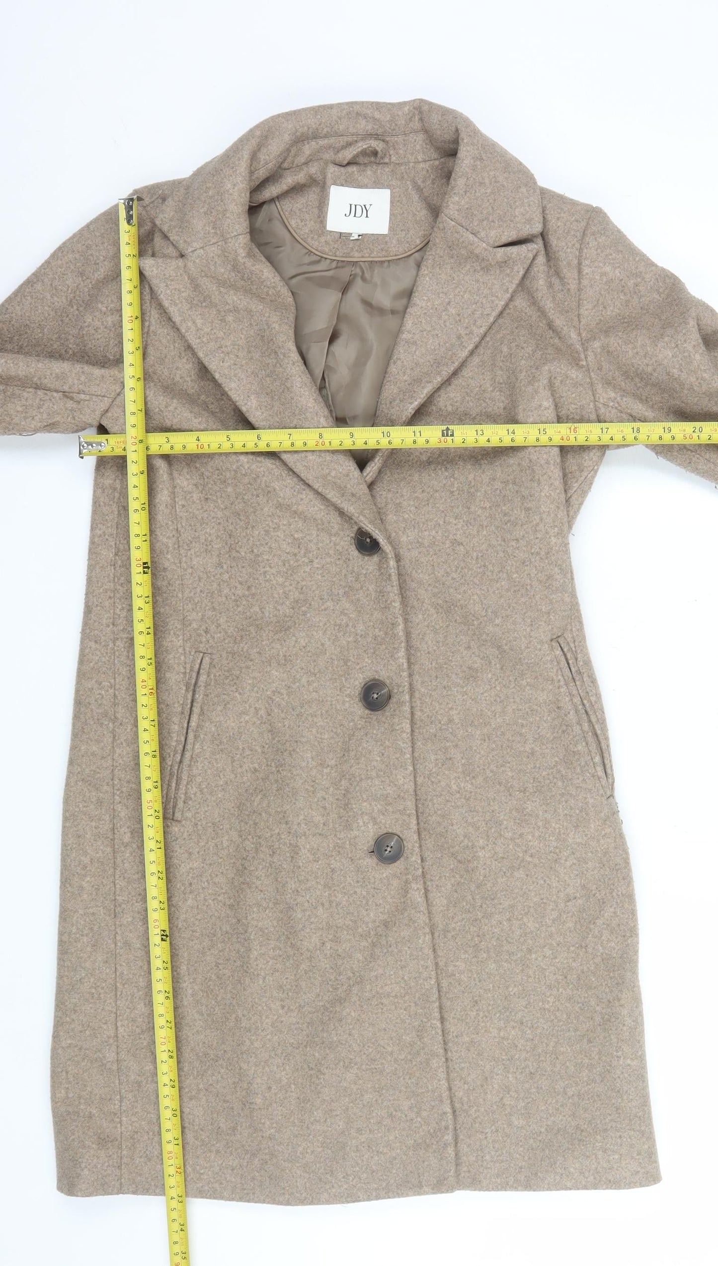 JDY Women's Beige Polyester Mid-Length Overcoat XS