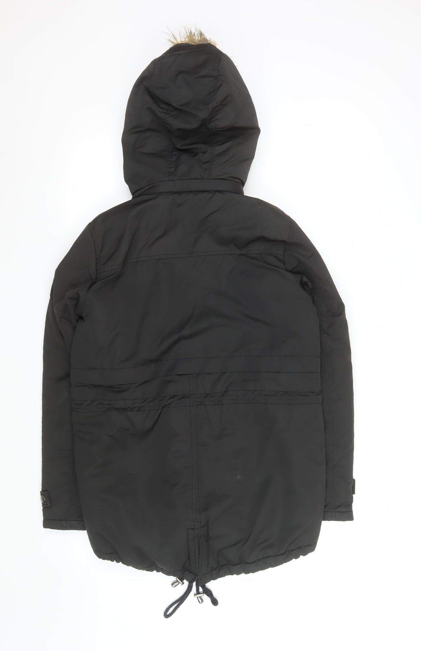 Z Design Women's Black Padded Parka Jacket with Faux Fur Hood Size S
