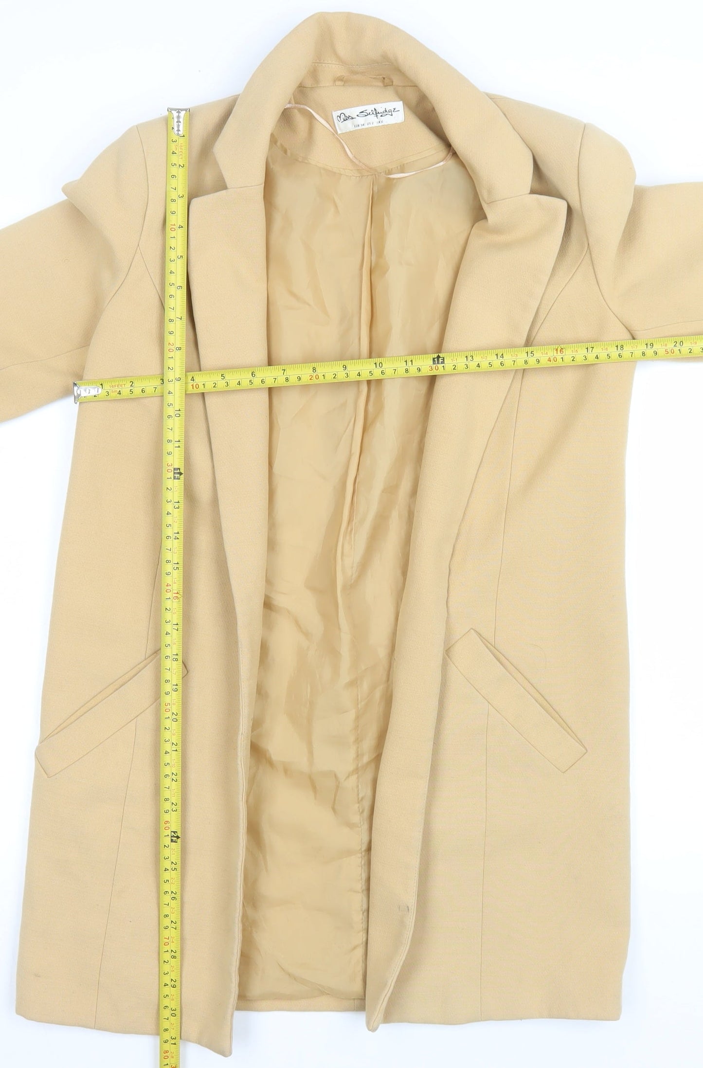 Miss Selfridge Women’s Beige Mid-Length Coat UK 6 Classic Style