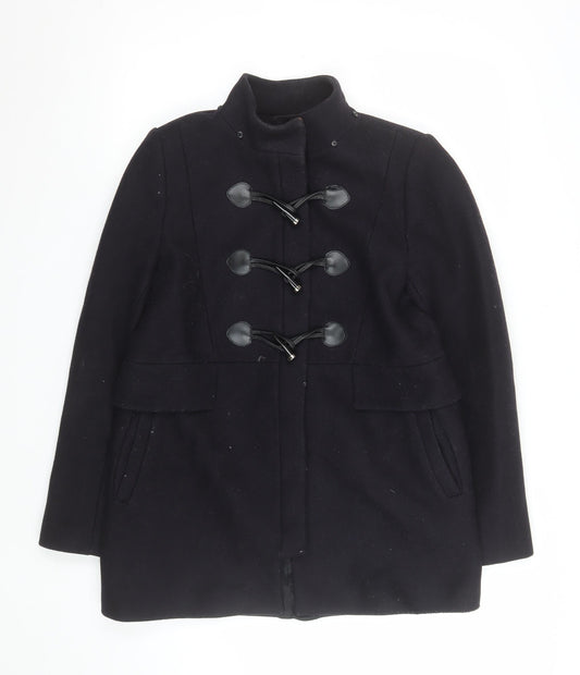 Zara Woman Black Toggle Duffle Coat Women Size 12 Wool Look