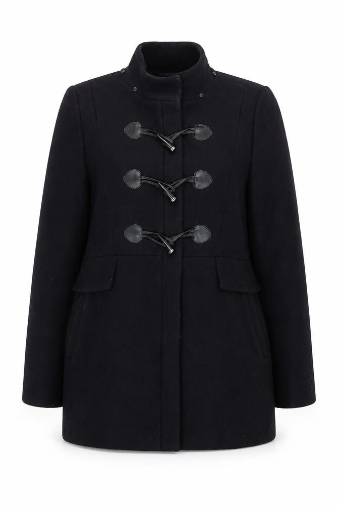 Zara Woman Black Toggle Duffle Coat Women Size 12 Wool Look
