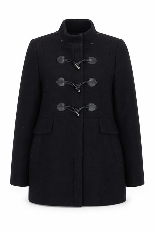 Zara Woman Black Toggle Duffle Coat Women Size 12 Wool Look