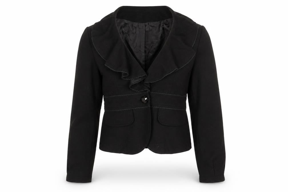 COCO & Tashi Women's Black Wool Blend Ruffle Blazer Jacket L