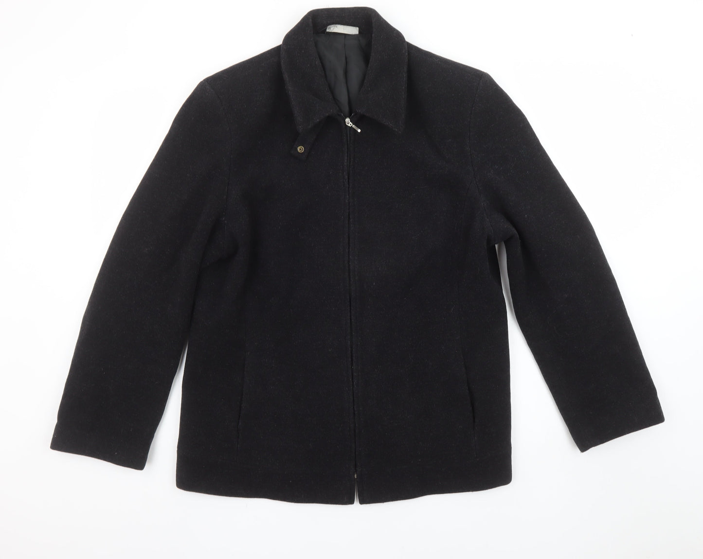 BHS Women Black Wool Blend Full Zip Collared Mid Length Jacket Size 16