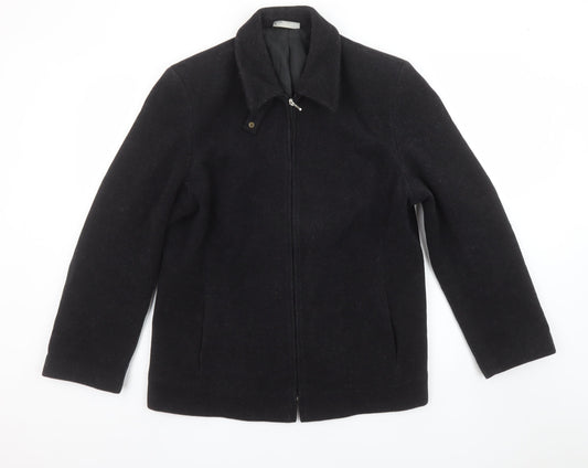 BHS Women Black Wool Blend Full Zip Collared Mid Length Jacket Size 16