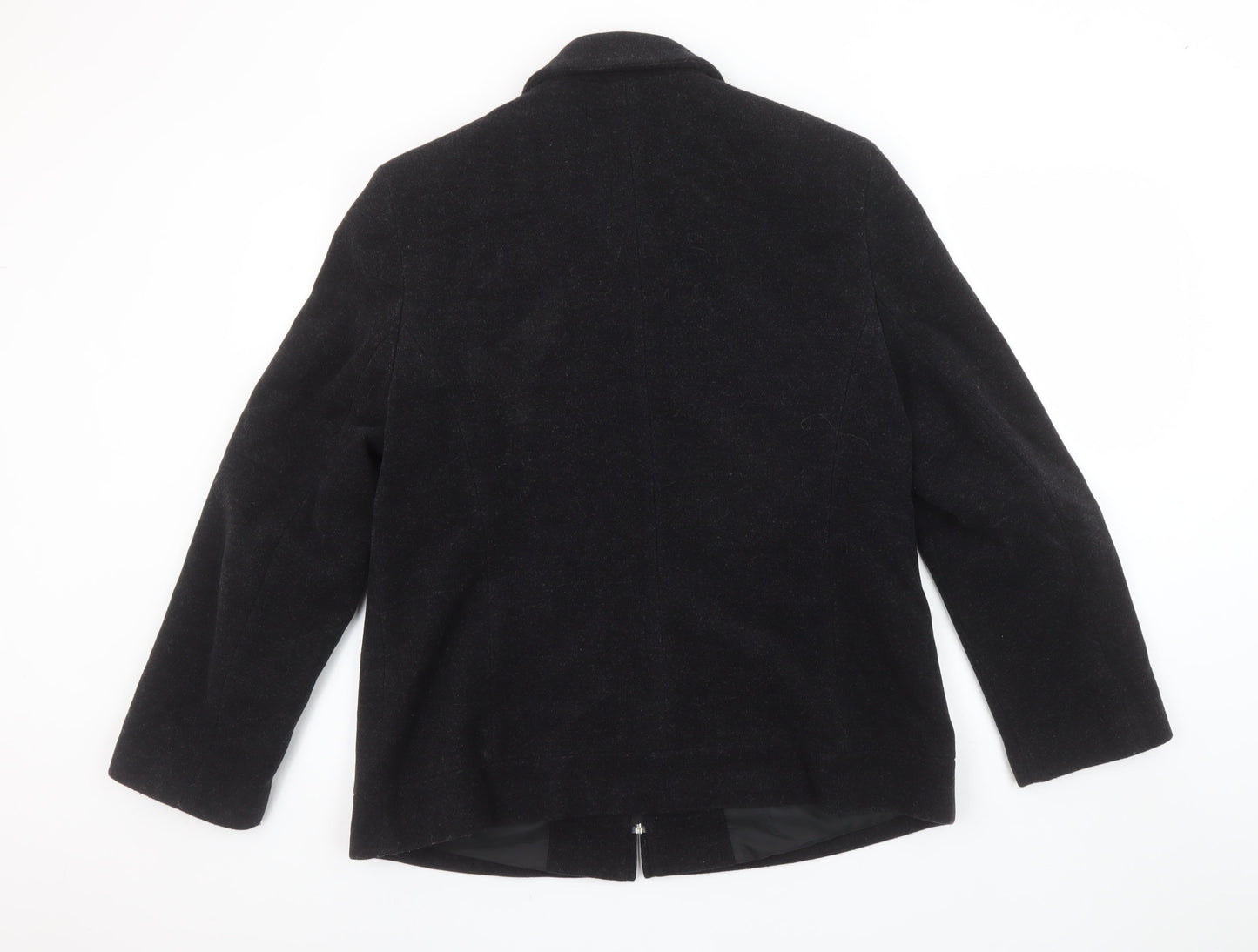 BHS Women Black Wool Blend Full Zip Collared Mid Length Jacket Size 16