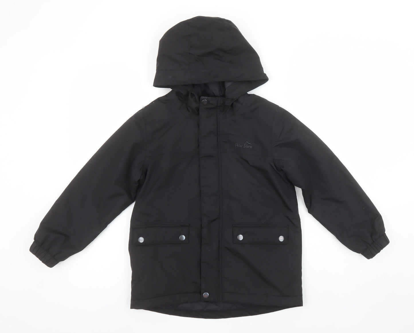 Peter Storm Boys Black Hooded Parka Coat 7-8 Years Waterproof Lined Jacket