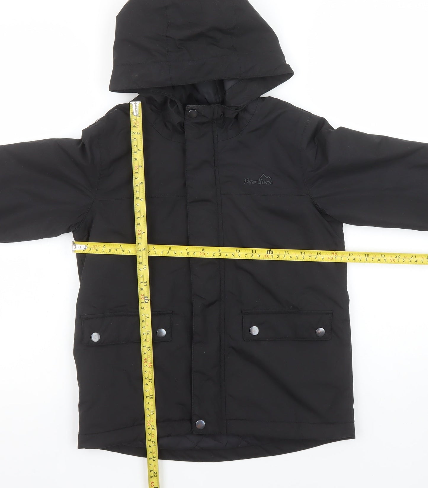 Peter Storm Boys Black Hooded Parka Coat 7-8 Years Waterproof Lined Jacket