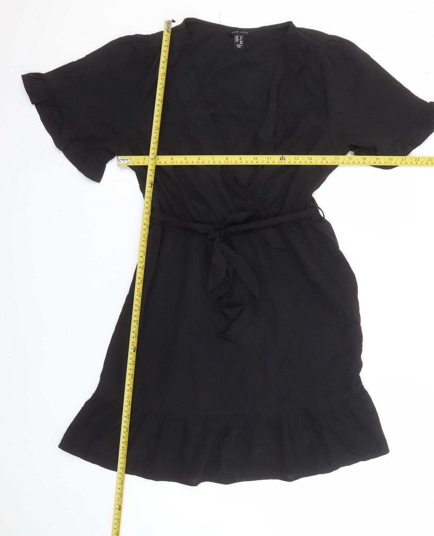 New Look Women Black Short Wrap Dress Size 10 Ruffle Hem