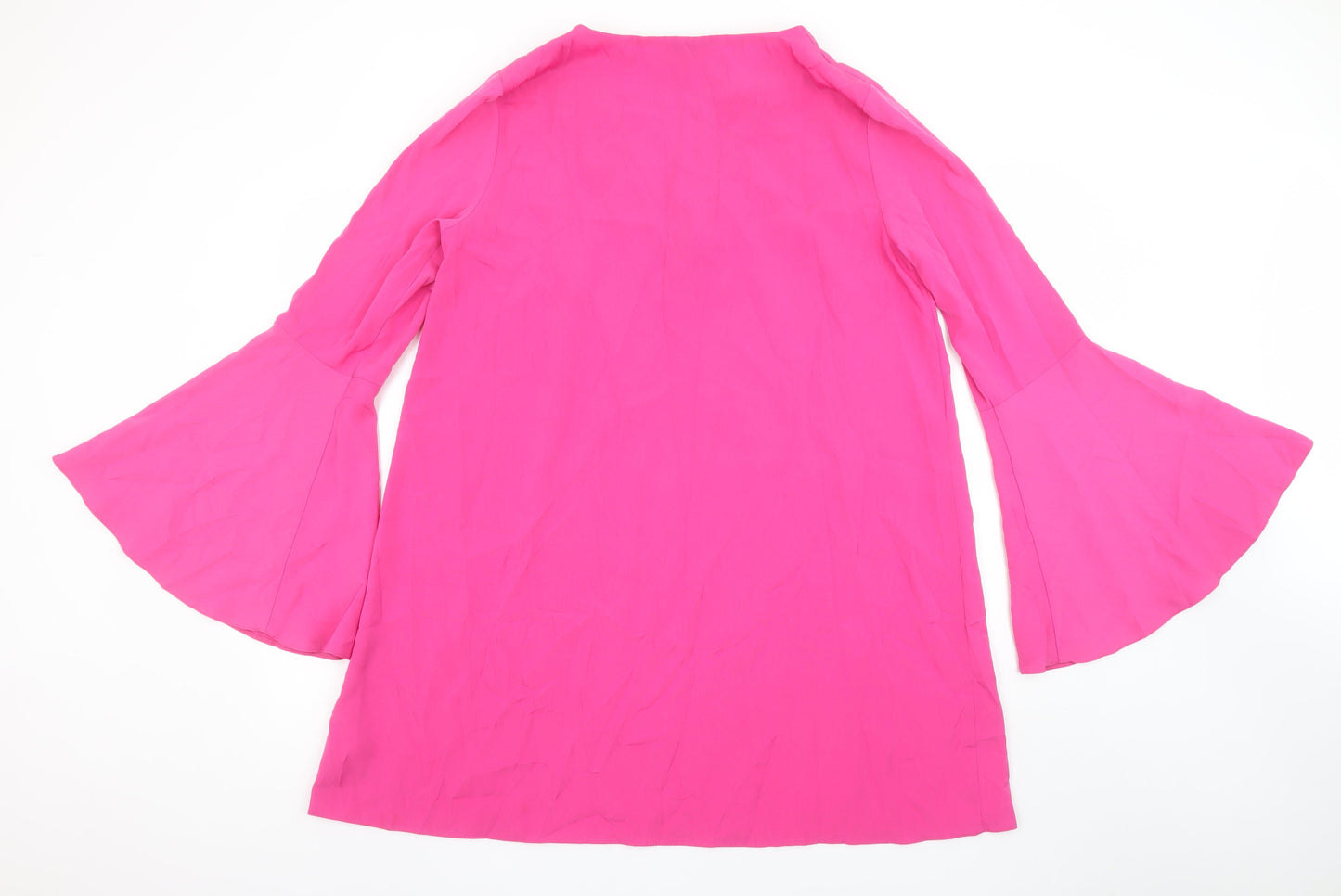 Topshop Women Pink Long Bell Sleeve V-Neck Shift Dress Size 14