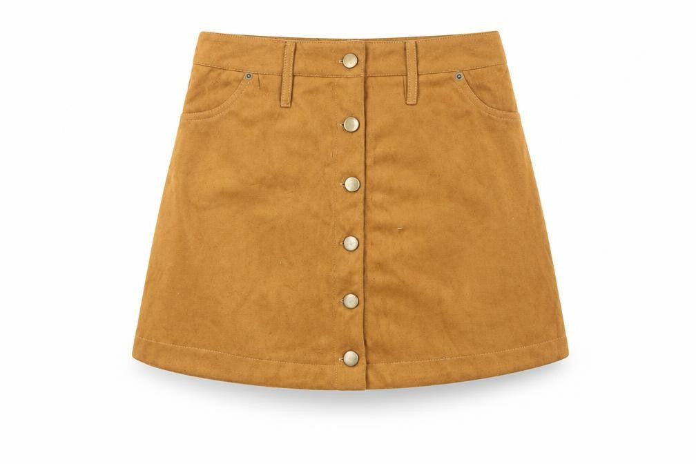 mrp Womens Brown A-Line Short Suede Button Skirt Size 8