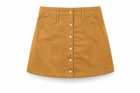 mrp Womens Brown A-Line Short Suede Button Skirt Size 8