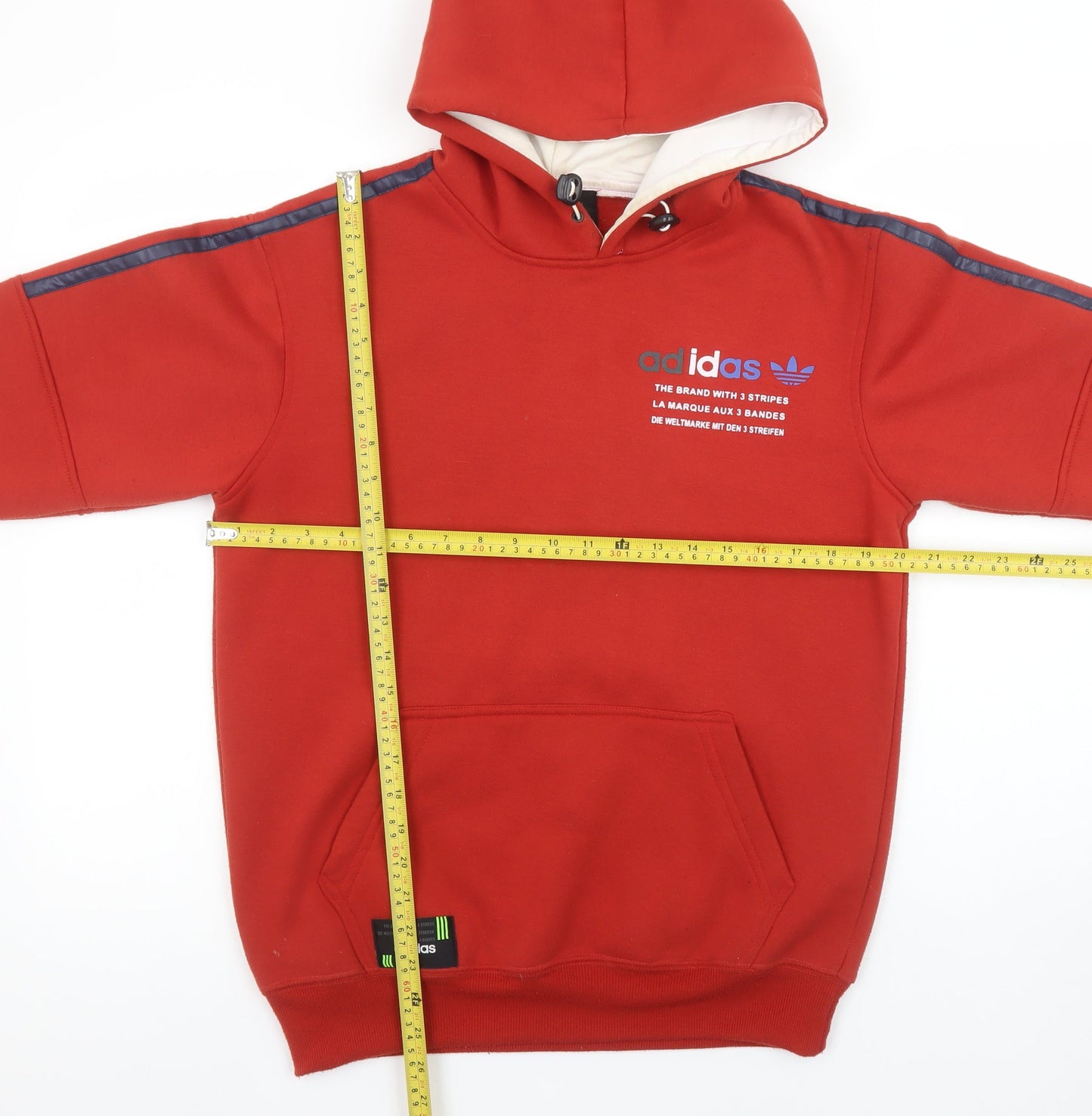Adidas Boys Red Pullover Hoodie L Fleece Lined Sports Sweatshirt