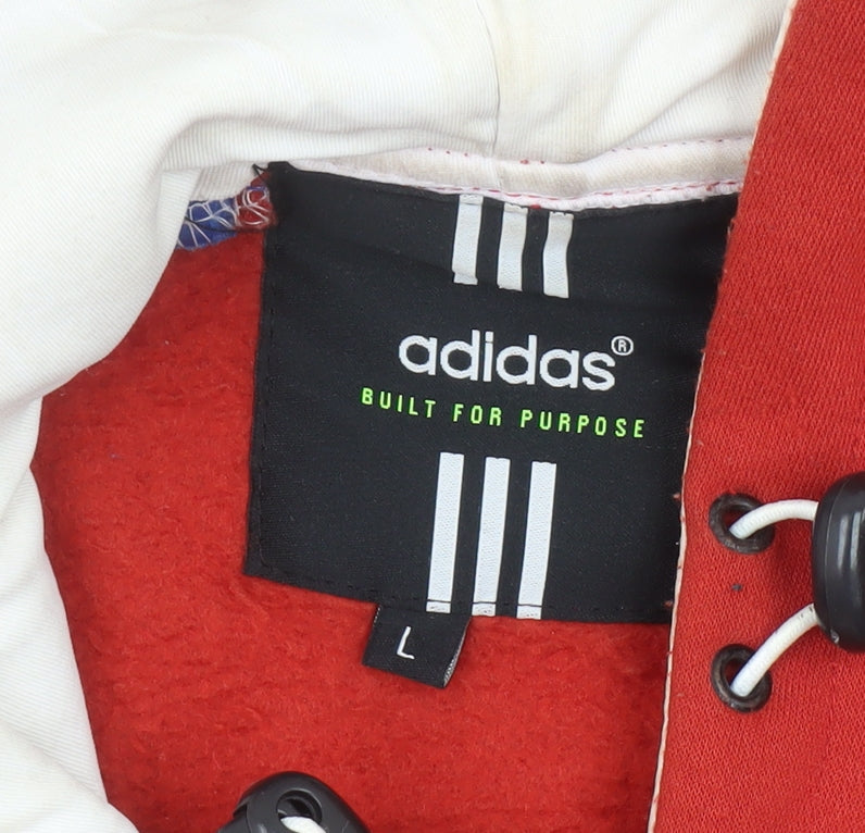 Adidas Boys Red Pullover Hoodie L Fleece Lined Sports Sweatshirt