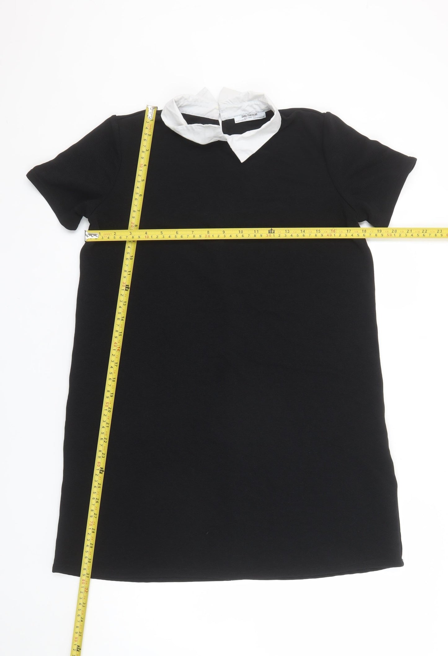 Zara Trafaluc Women Black Short Sleeve Collared Shift Dress Size 12