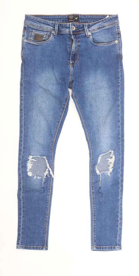 Voi Jeans Co Men's Blue Skinny Fit Distressed Denim Jeans 30R