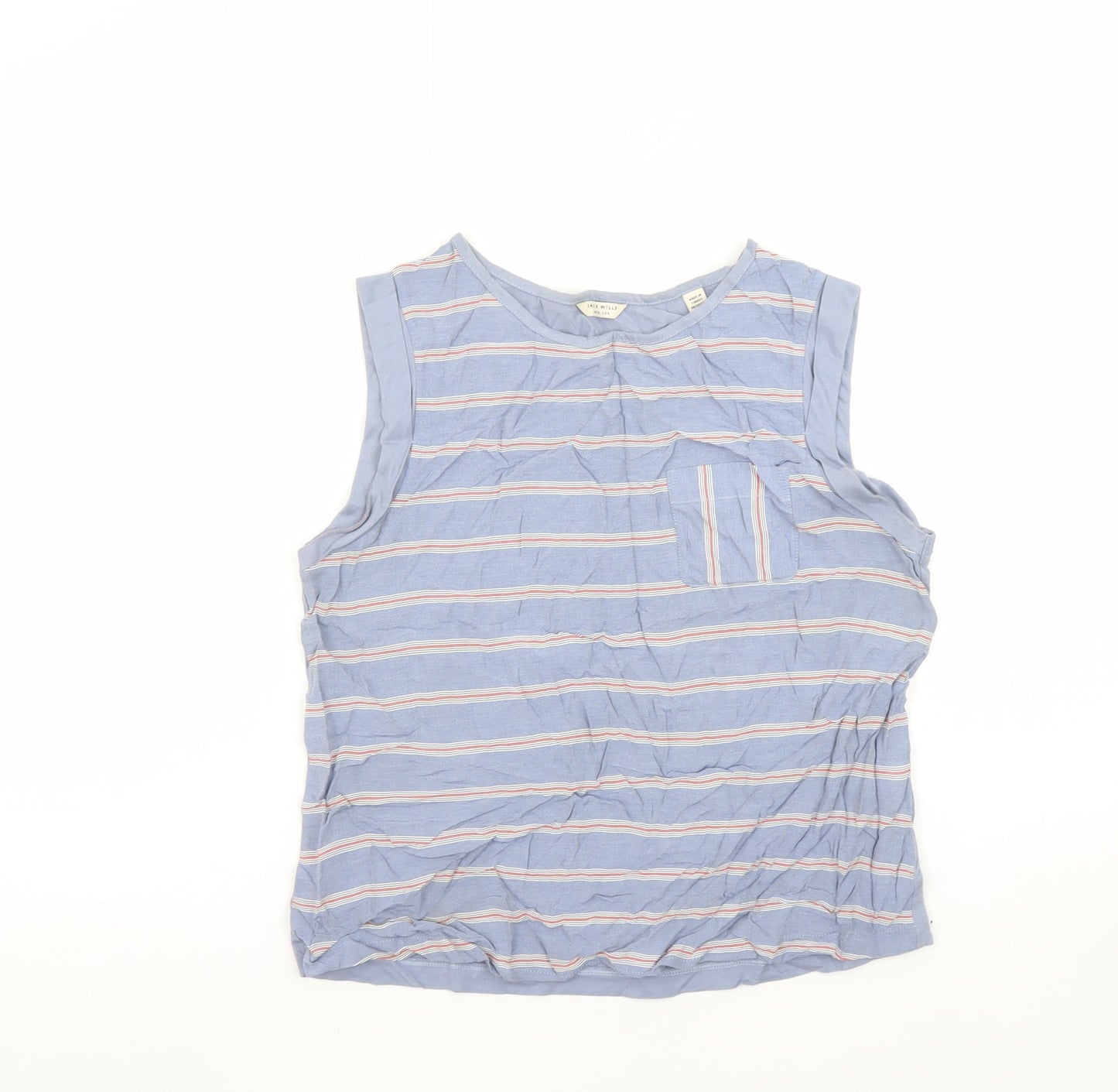 Jack Wills Womens Blue Striped Tank Top Size 10 Cotton Modal Blend