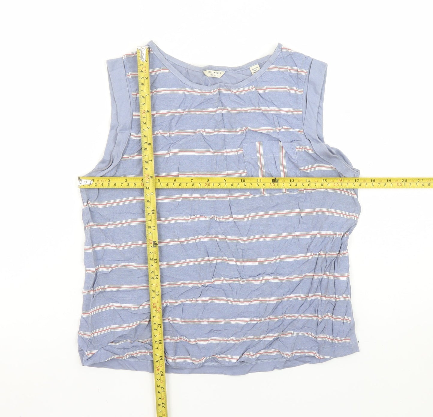 Jack Wills Womens Blue Striped Tank Top Size 10 Cotton Modal Blend
