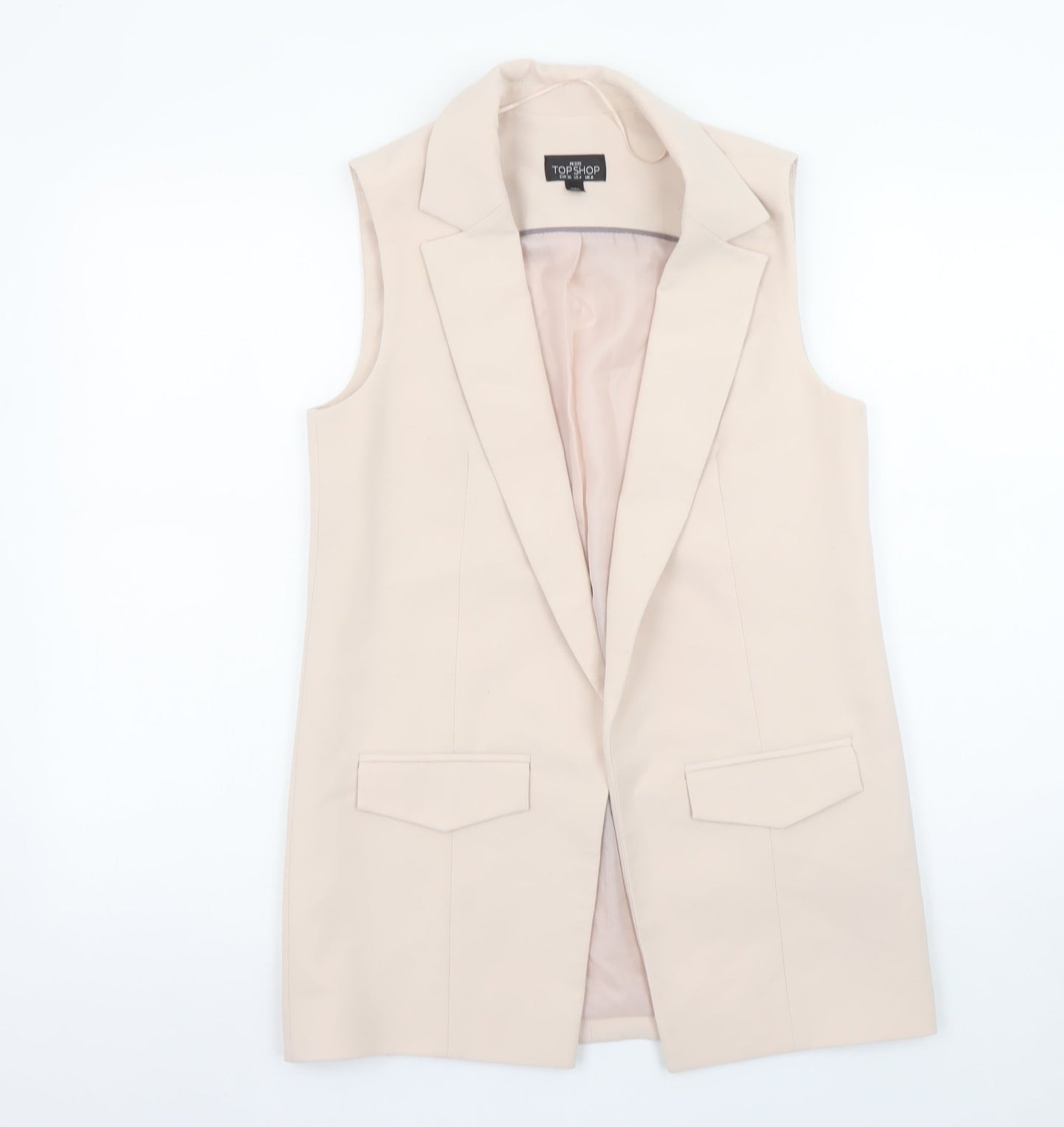 Topshop Petite Women Beige Sleeveless Long Suit Waistcoat UK 8