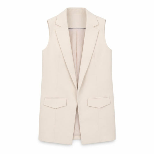 Topshop Petite Women Beige Sleeveless Long Suit Waistcoat UK 8