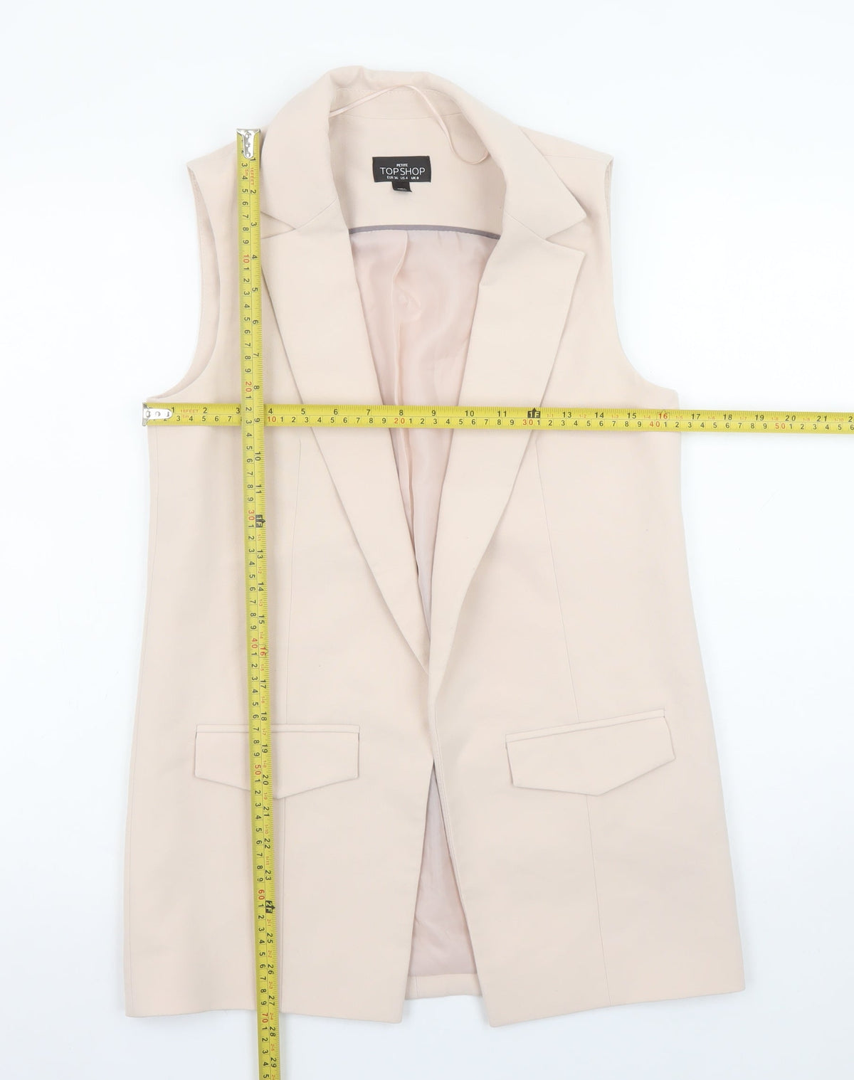 Topshop Petite Women Beige Sleeveless Long Suit Waistcoat UK 8