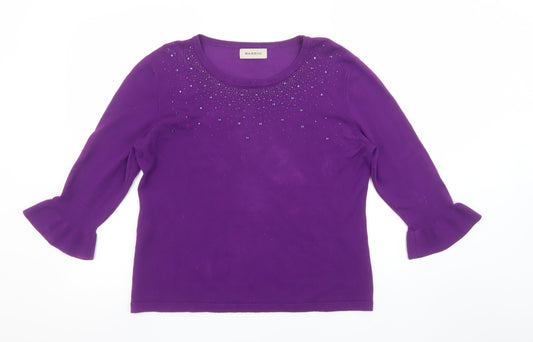 Bassini Women Purple Beaded 3/4 Sleeve Pullover Jumper M/L