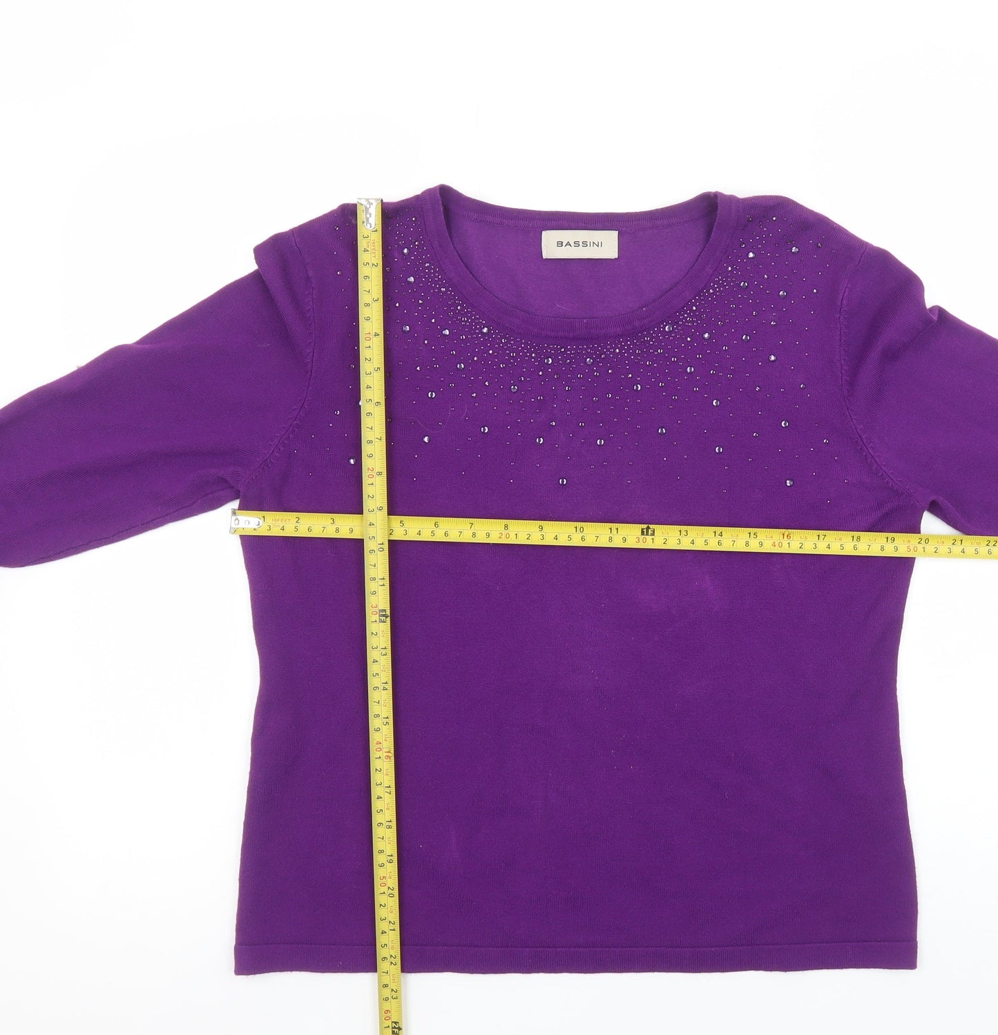 Bassini Women Purple Beaded 3/4 Sleeve Pullover Jumper M/L