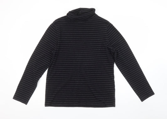 Liz Claiborne Womens Black Striped Roll Neck Long Sleeve Top L