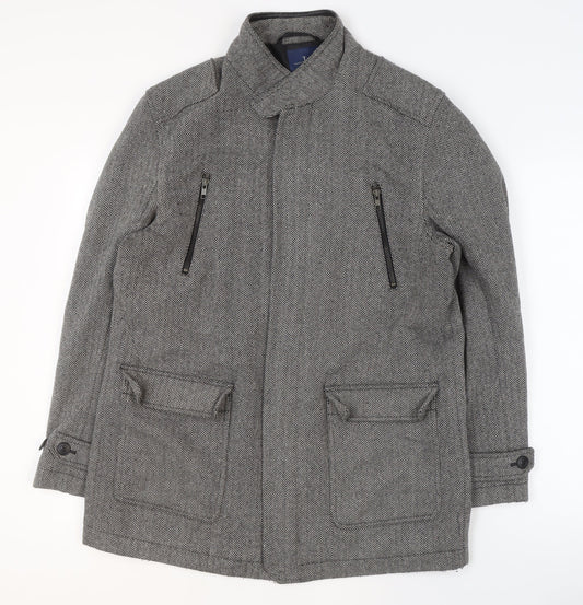 Jasper Conran Men's Grey Wool Blend Herringbone Mid-Length Jacket M