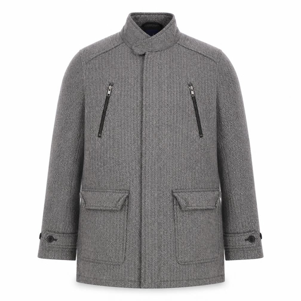 Jasper Conran Men's Grey Wool Blend Herringbone Mid-Length Jacket M