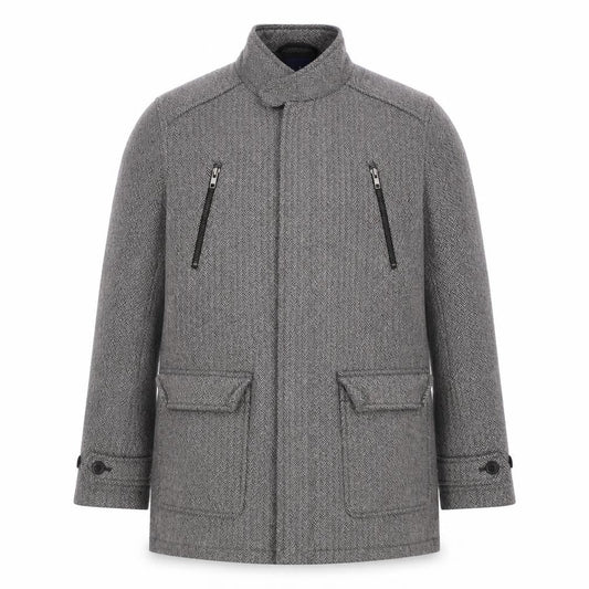 Jasper Conran Men's Grey Wool Blend Herringbone Mid-Length Jacket M