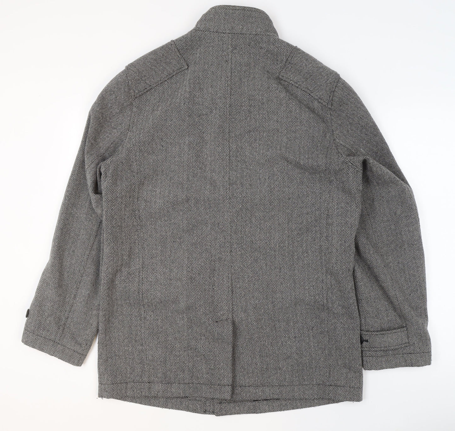 Jasper Conran Men's Grey Wool Blend Herringbone Mid-Length Jacket M