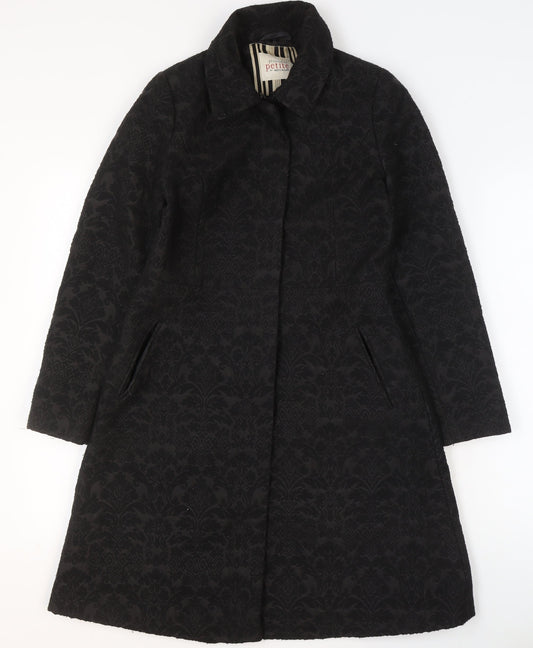 Principles Petite by Ben de Lisi Women's Black Floral Jacquard Long Coat Size 8