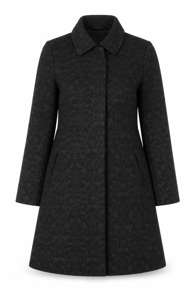 Principles Petite by Ben de Lisi Women's Black Floral Jacquard Long Coat Size 8
