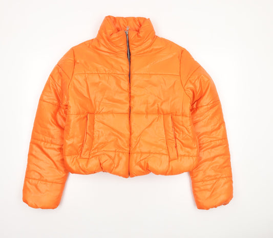 Rising Womens Orange Cropped Puffer Jacket Size L Winter Coat