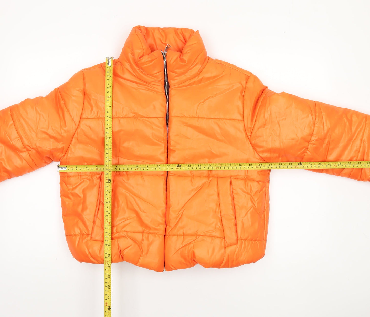 Rising Womens Orange Cropped Puffer Jacket Size L Winter Coat