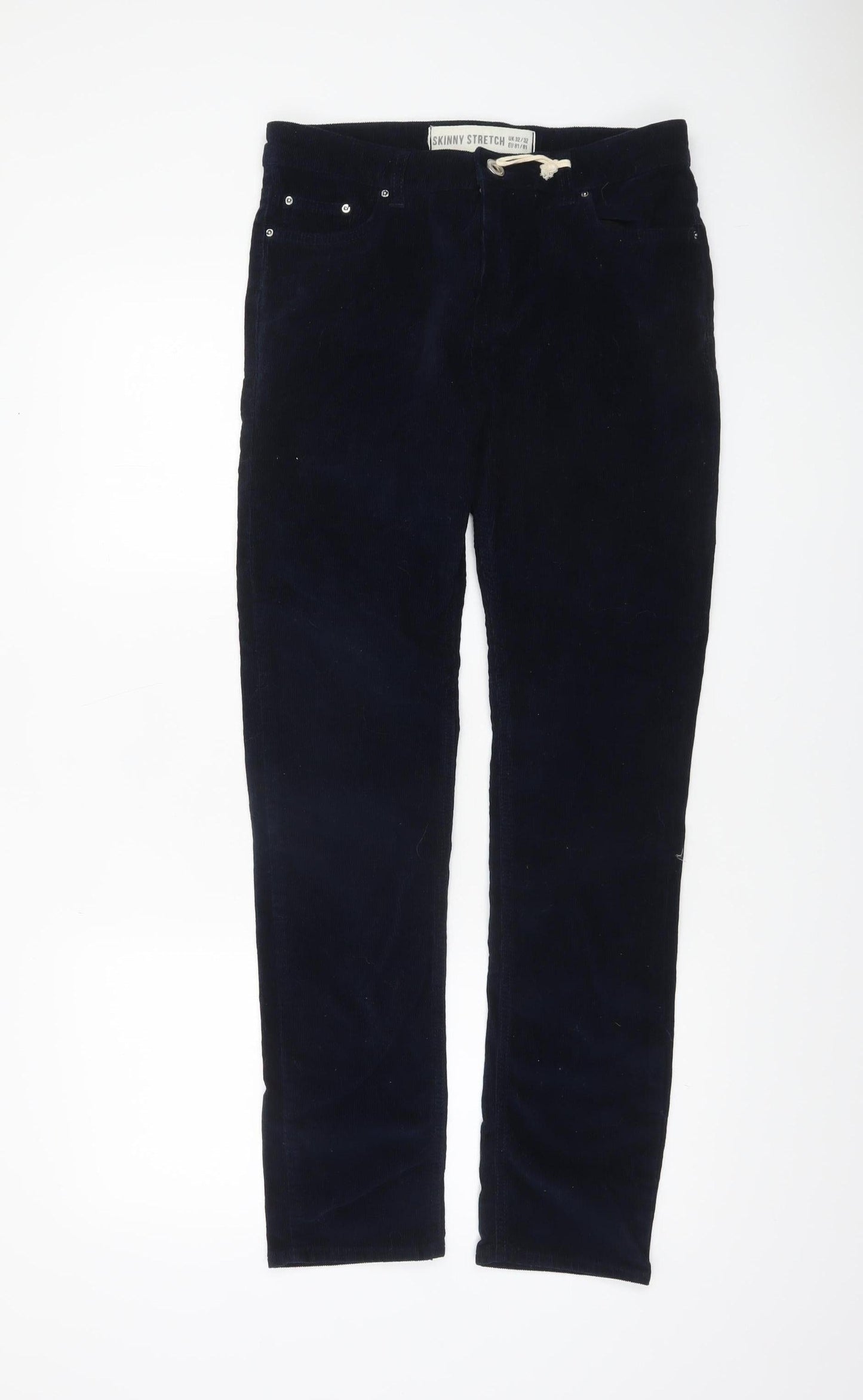 New Look Men Navy Blue Skinny Stretch Corduroy Trousers 32R