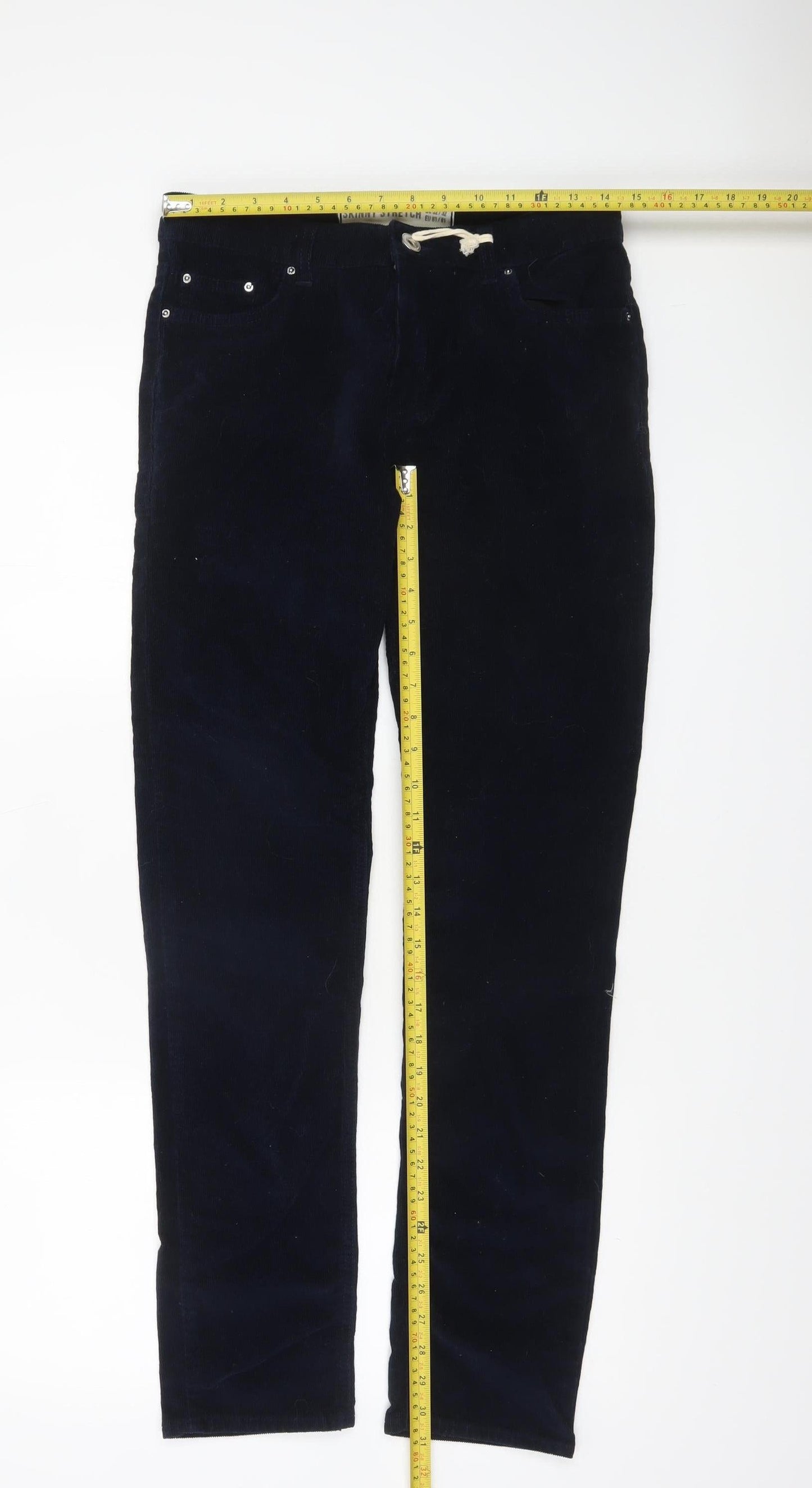 New Look Men Navy Blue Skinny Stretch Corduroy Trousers 32R