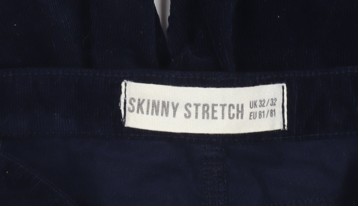 New Look Men Navy Blue Skinny Stretch Corduroy Trousers 32R
