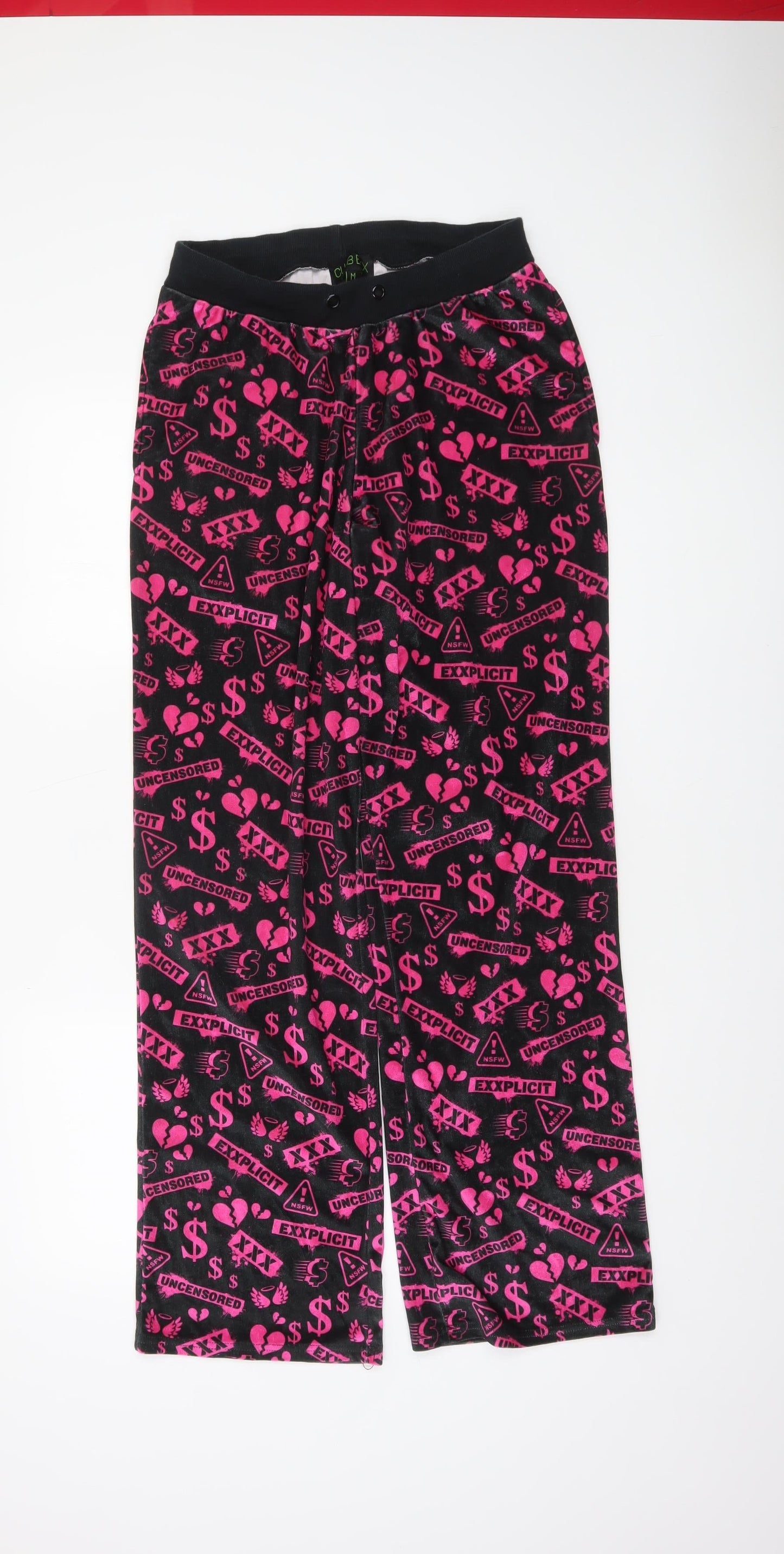 Club Exx Women’s Black Pink Graphic Velour Sweatpants M