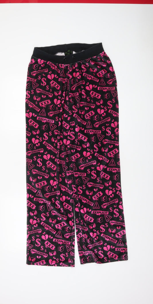 Club Exx Women’s Black Pink Graphic Velour Sweatpants M