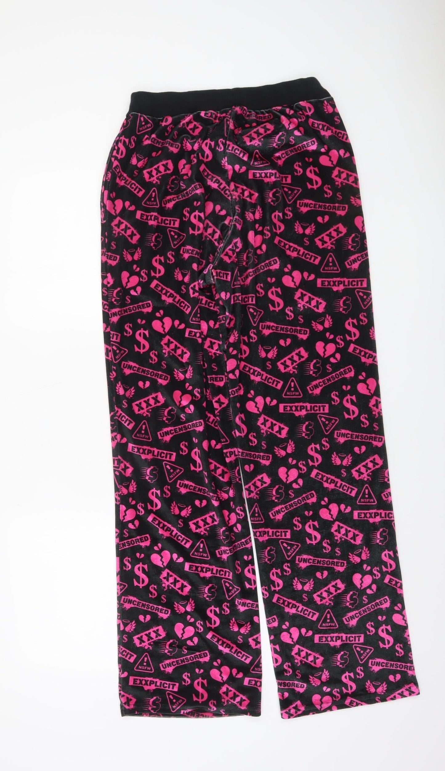 Club Exx Women’s Black Pink Graphic Velour Sweatpants M