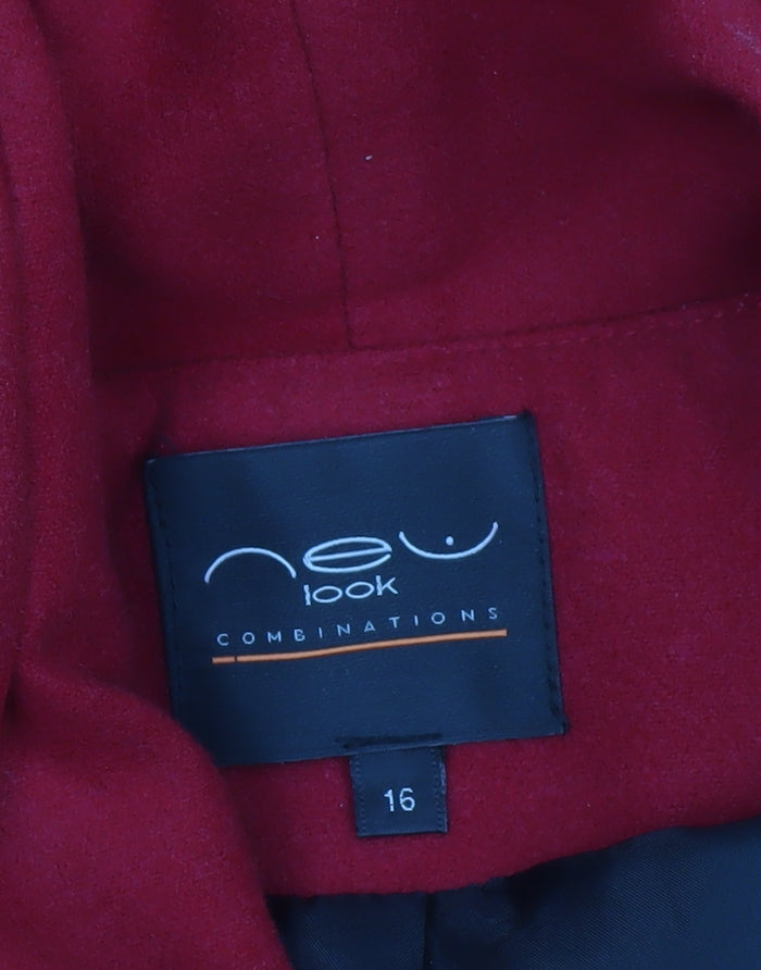 New Look Women Red Mid Length Coat Size 16 Buttoned Lined Overcoat