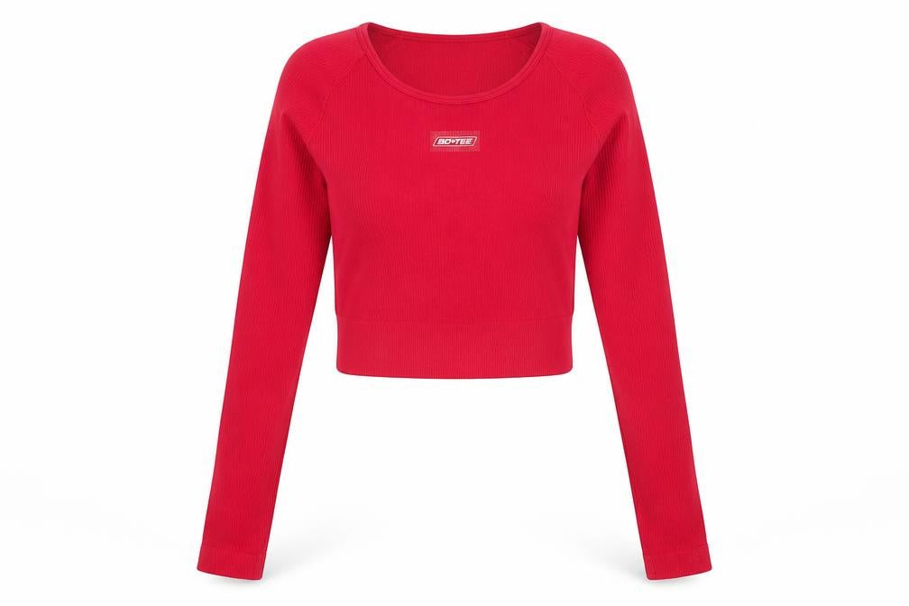 BO+TEE Womens Red Cropped Long Sleeve Athletic Top Size S