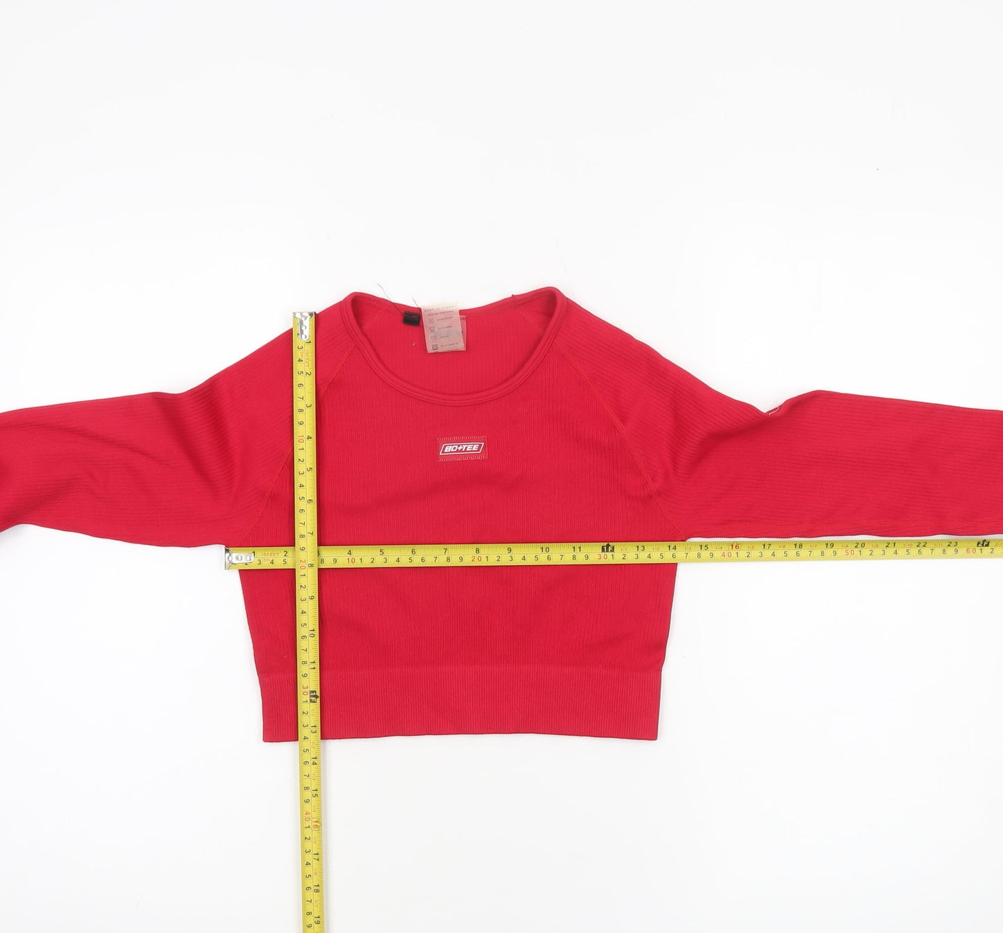 BO+TEE Womens Red Cropped Long Sleeve Athletic Top Size S