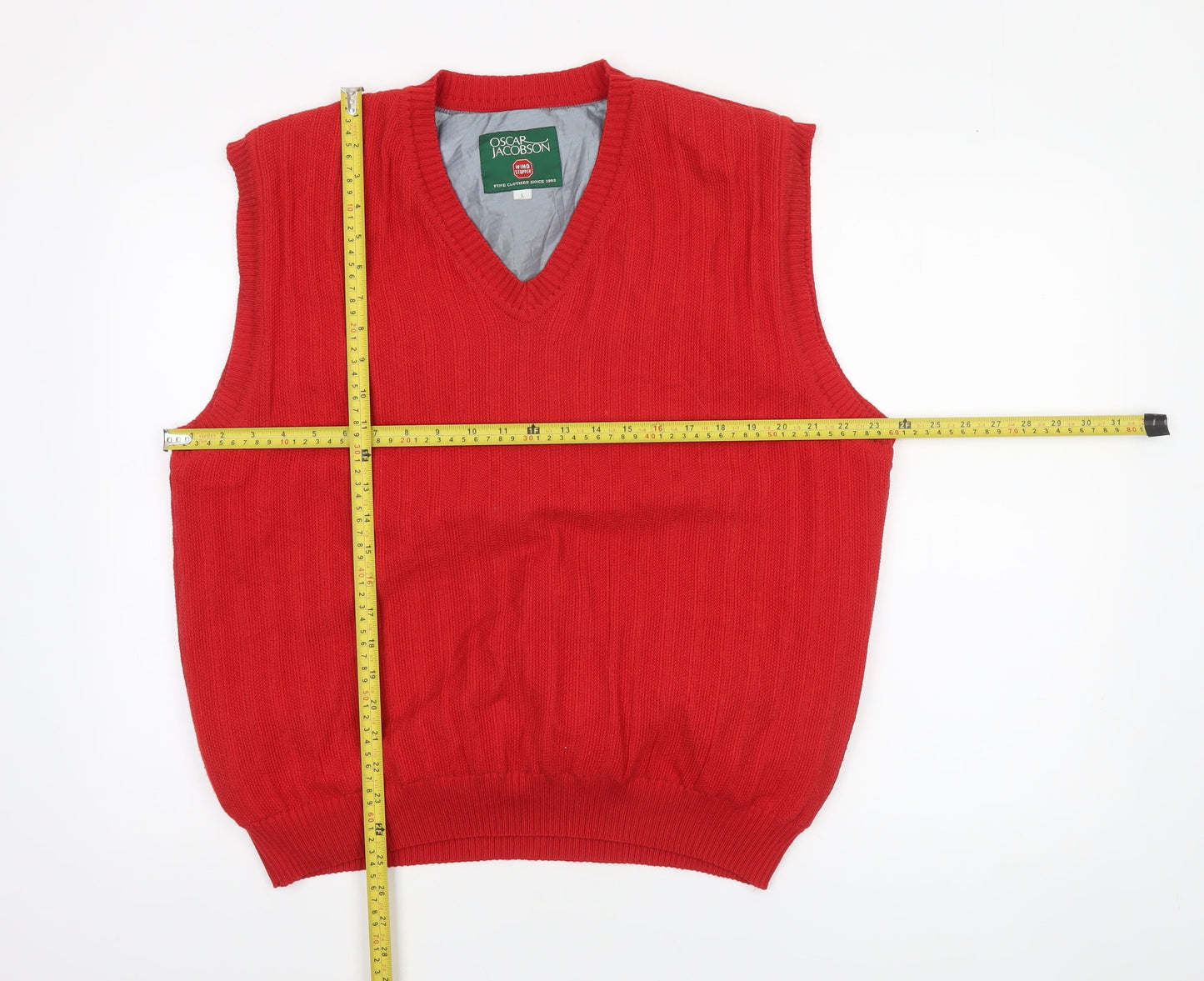 Oscar Jacobson Men's Red Wool Blend V-Neck Golf Vest L