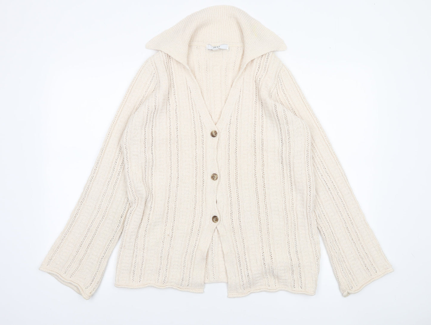 Next Women's Beige Collared Knit Cardigan Size S