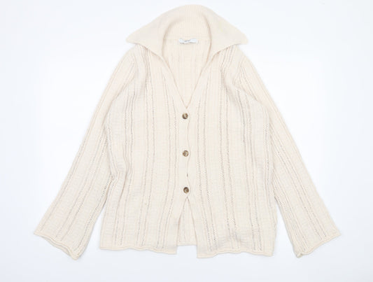 Next Women's Beige Collared Knit Cardigan Size S