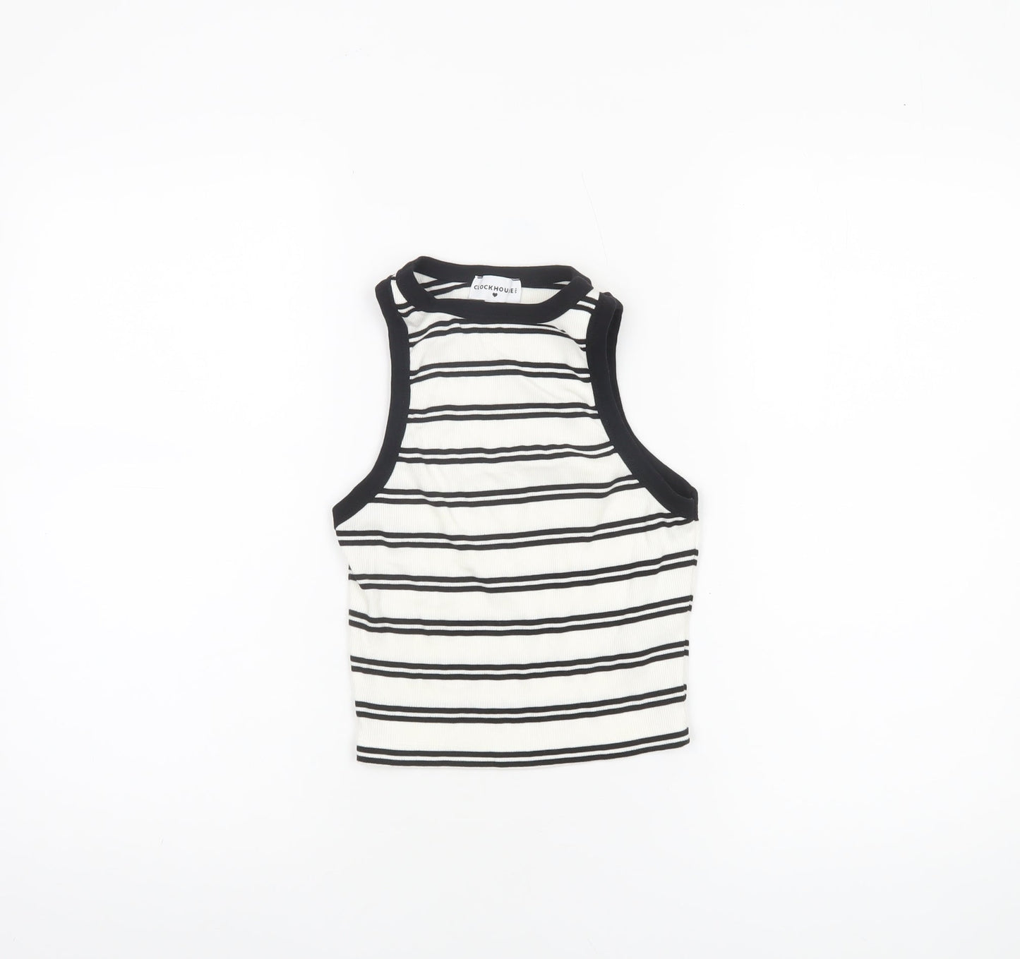 Clockhouse Women’s White Striped Cropped Tank Top XS