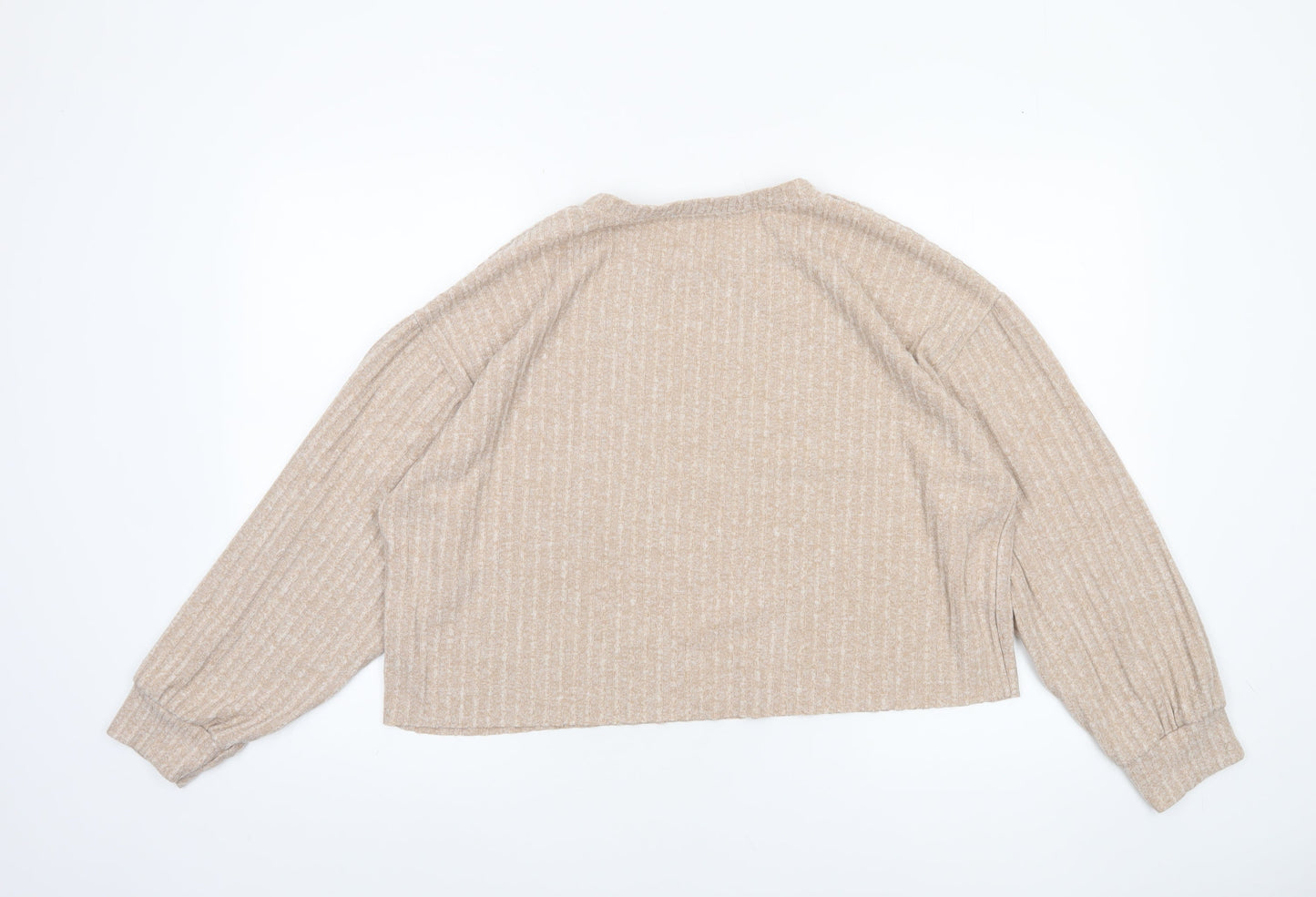 Zara Women Beige Cropped Knit Long Sleeve Sweater Top Size 12